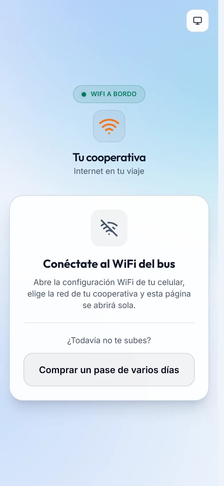 TransitConnect: pantalla para conectarse al WiFi del bus